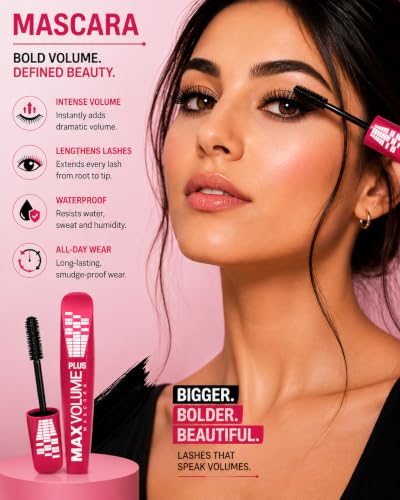 Image of Bridester Volume Waterproof Mascara for Women, Long Lasting Lengthening Black Eye Makeup