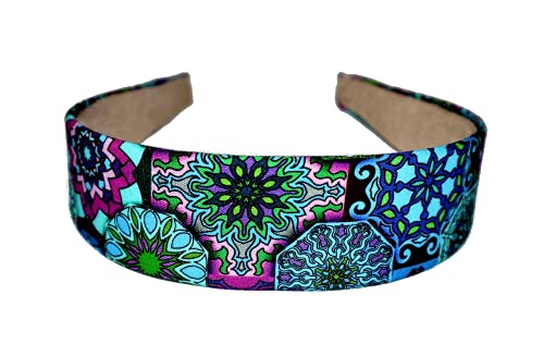 Gifts and Beads |Purple and Teal flowers,1 Headband, hair bands, gifts for women, headband for girls, wide headband, handmade in USA, wide hair band, flowers printed cotton fabric,wrapped plastic base, fashion headbands and headwrap for women and girls, diademas para mujeres y ninas.