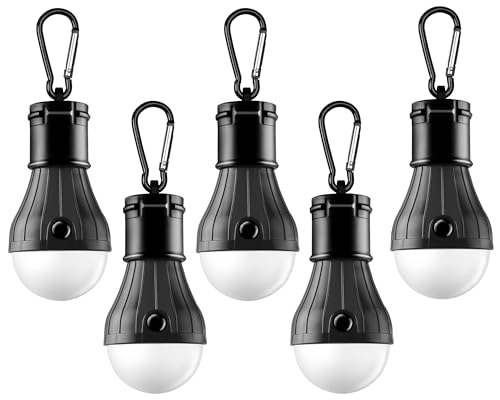 FLY2SKY Tent Lamp Portable LED Tent Lights 5 Packs Hook Hurricane Emergency Lights LED Camping Light Bulb Camping Tent Lantern Bulb Camping Equipment for Camping Hiking Backpacking Fishing Outage