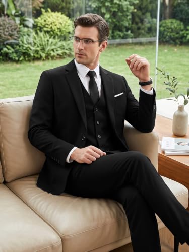 Image of MAGE MALE Men's 3 Pieces Suit Elegant Solid One Button Slim Fit Single Breasted Party Blazer Vest Pants Set
