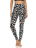 DIBAOLONG Womens High Waist Yoga Pants Cutout Ripped Tummy Control Workout Running Yoga Skinny Leggings Printed Skull L