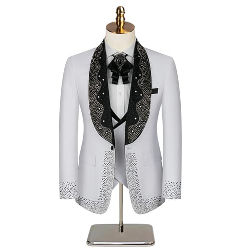 Luxury Men's Rhinestone Tuxedo Suit 3-Piece Set for Wedding Prom Parties2