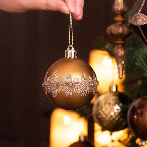 Valery Madelyn Christmas Baubles,40pcs Bronze Luxury Shatterproof Ball Ornaments for Tree Decorations, Hanging Gifts