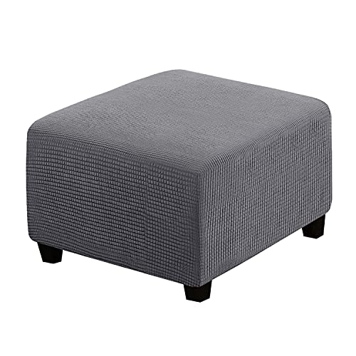 Image of H.VERSAILTEX Square Ottoman Covers Ottoman Slipcovers Folding Storage Stool Furniture Protector Form Fit with Elastic Bottom, Stretch High Spandex Small Checks Jacquard Fabric(Medium,Grey)