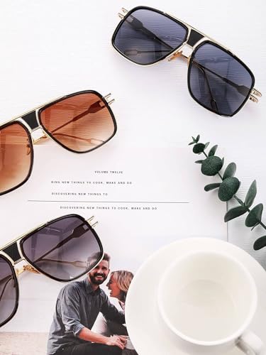 Image of Frienda 3 Pairs Retro Sunglasses for Men Oversized Men Shades Glasses Fashion Alloy Metal Gold Frame Polarized Sun Glasses