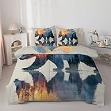 Linfye Couette 200x200 cm Brun Animal – Couette Imprimée Lac au Coucher du...