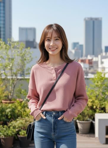 Image of Zilcon Full Sleeve Waffle (Wool) Oversized Tshirt for Women, Button Down Neck Longline Drop Shoulder Sweatshirt for Women