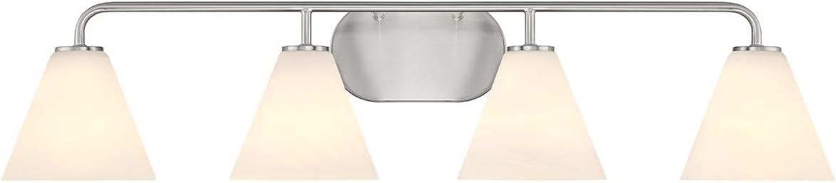 Savoy House 8-2988-3-322 Blair White Strie Glass Bathroom Conical Bathroom Vanity Light, 3-Light 180 Total Watts, 8'' H x 26'' W, Warm Brass