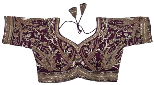 Image of Pujia Mills Women's Readymade Bridal Blouse Embroidery Copper Coding Glitter Sequence Thread Work Indian Ethnic Designer Stitched Half Sleeve Blouse Readymade for Women Saree Bridal Lehenga Choli