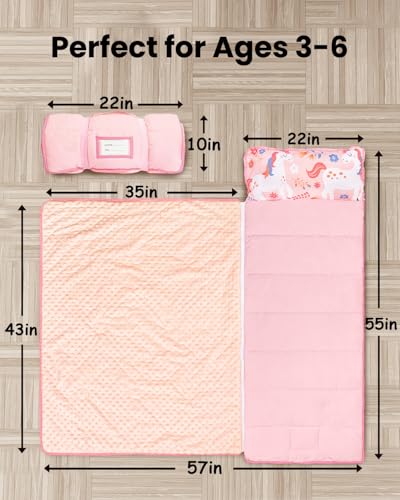 Image of Primlect Toddler Nap Mat with Detachable Blanket and Removable Pillow, Kids Sleeping Bag 55''x35'' for Daycare Preschool Kindergarten, Toddler Sleeping Mat for Boys and Girls