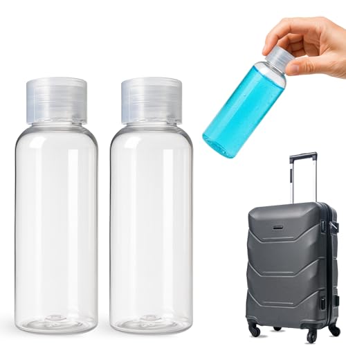 TECHZOCO Botes de viaje, Dosificador champú, Dosificador de crema 100 ml, Bote cosmetica de viaje, Apto para vuelos en avión sin facturar, Contiene 2 Botes de Dosificadores de 100 ml