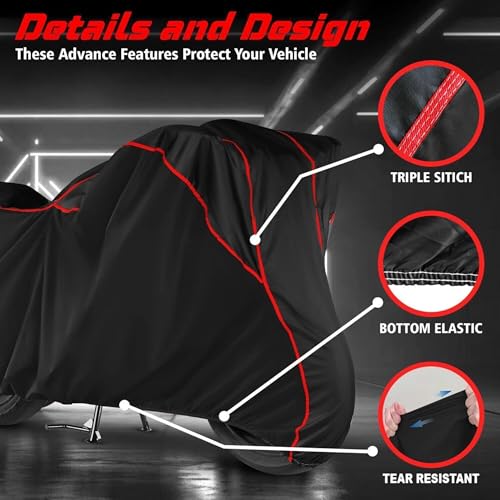 Image of Water Resistant Bike Cover Dustproof UV Protection Bike Body Cover for Honda SP 125 All-Weather Protection with Red Piping - Black