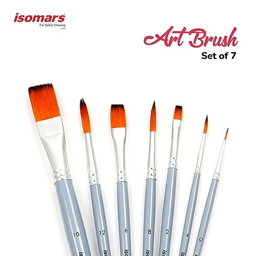 Image of Isomars Creative Paint Brush Set - Round & Flat Mix | Set of 7 Brushes for Acrylic, Watercolor, Oil, Gouache & Craft Painting | Premium Artist Flat Brushes for Canvas, DIY Art & Mixed Media