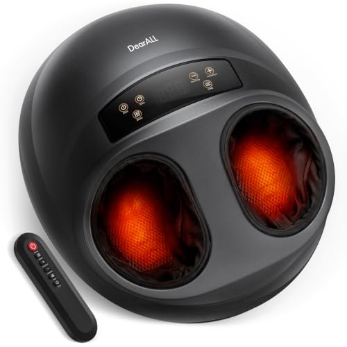 Foot Massager with Shiatsu Roller, Air Compression and Heat for Pain Relief | Timer, 2 Heating & 5 Pressure Levels for Stress, Plantar Fasciitis, Memory Function & Remote, for First-Time Buyer Men, Women