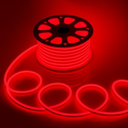 Image of Gesto 16.4 Feet Neon LED Strip Light with 12V Adapter | Cuttable & Flexible Waterproof Rope Light for Wall Decor, Indoor & Outdoor Decoration, Custom Names, Signage & Diwali Decorative Lighting- Red