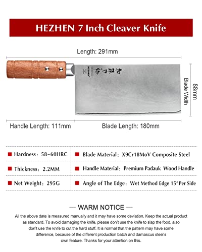 Foto von HEZHEN YM3L-Serie, Chinesisches Küchenmesser,180mm-Gemüse Fleischbeil Hackmesser,Scharfes Metzger Kochmesser,X9Cr18MoV-Verbundstahl,Fulltang,Padauk-Holzgriff,Mit Geschenkbox