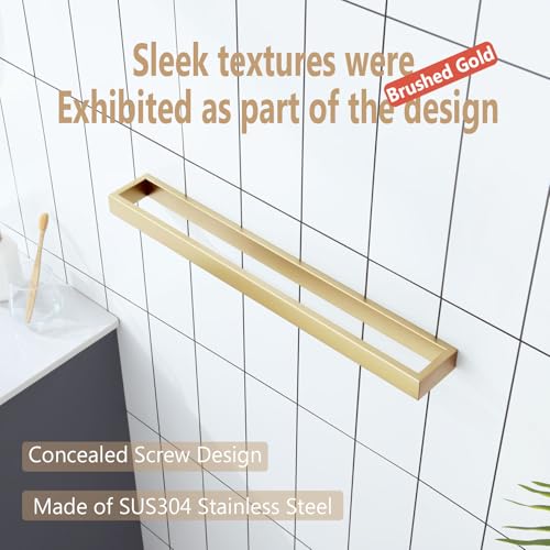 Image of KOKOSIRI Towel Bar Brushed Gold Bath Towel Holder 24 Inch Kitchen Towel Hanger Rack Stainless Steel Bathroom Hardware Wall Mounted, 1 Pack B4008BG-L24