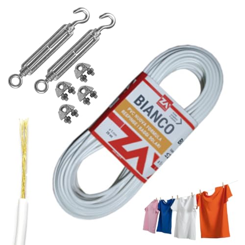 Cavo Stendibiancheria in acciaio ottonato plastificato bianco da esterno Ø