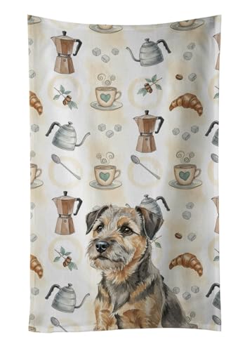 Caroline's Treasures Grizzle and Tan Border Terrier Coffee Bar Kitchen Towel Velour Plush Front and Cotton Loop Back Machine Washable