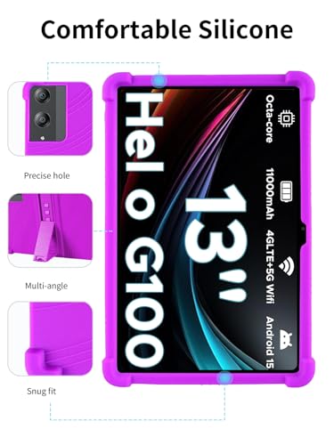 Étui DOOGEE Tab E3 Pro 13 pouces violet avec support réglable et protection silicone intégrale