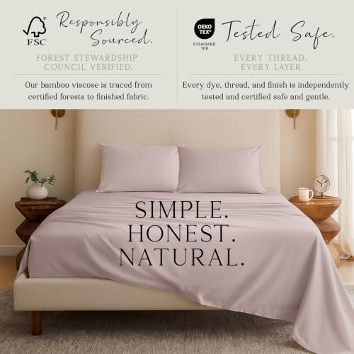 Image of KARISSA MAE Bamboo Viscose 34 inch Split Top King Size Sheet Set, FSC Certified | Single 34 inch Split Fitted Sheet | Sleep Number & Adjustable Bed | Cooling | 18 inch Deep Pocket w / Corner Straps [Dusty Rose]