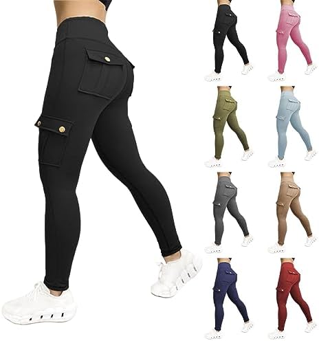 Womens Butt Lifting Leggings High Waist Cargo Pants Seamless Workout Leggings Tummy Control Yoga Pants with Pockets