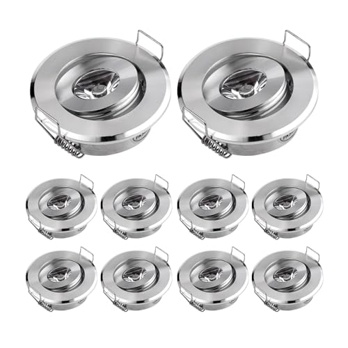 Image of Pack of 10 Mini LED 2 inch Recessed Spotlight Cabinet Lighting 1x3W Chrome Color 3W Warm White 3000K + Led Driver