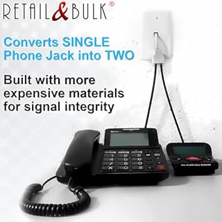 RetailAndBulk Phone Jack Splitter for Landline Telephone RJ11 6P4C 2 Way Adapter (1 Splitter + 2.5 Inch Cable) Made in USA