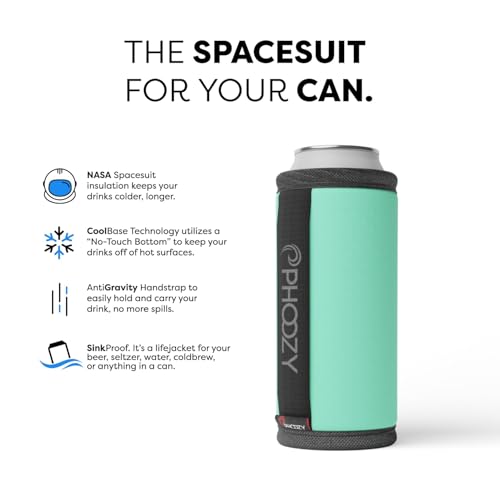 Image of PHOOZY Insulated Can Cooler for Slim 12 oz Cans - Patented Drink Sleeve with NASA-Inspired Technology - Keeps Beer, Soda & Sparkling Water Cold Longer - Lightweight Outdoor Can Holder - Mint