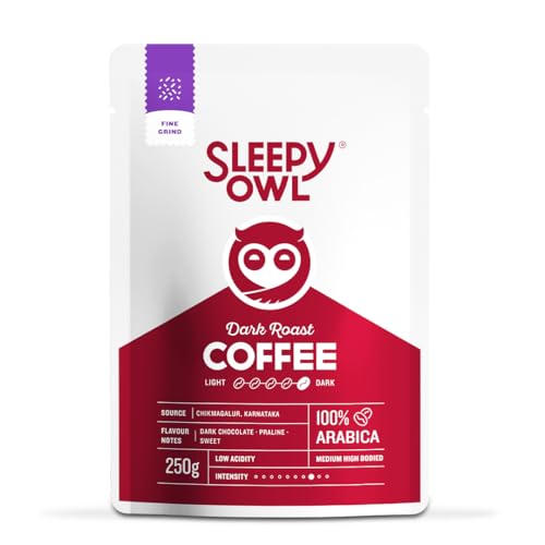 Image of Sleepy Owl Dark Roast Ground Coffee | Fine Grind Coffee | Suitable for Moka Pot, Home Espresso brewing | 100% Arabica | Freshly Roasted & Ground | 250g | Directly Sourced From Chikmagalur