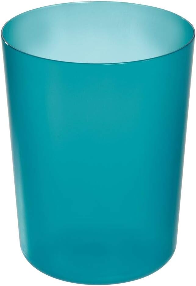 iDesign Finn Round Plastic Trash, Compact Waste Basket Garbage Can for Bathroom, Bedroom, Home Office, Dorm, College, Teal
