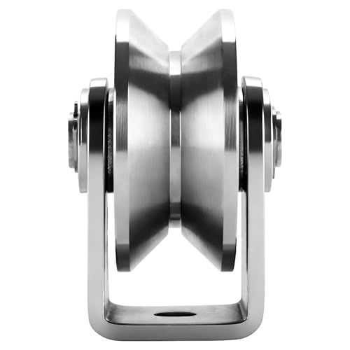 Poulie gorge V 58 mm acier inoxydable 201 silencieuse plaque roulement double renforcée portail coulissant manutention déplacement matériaux