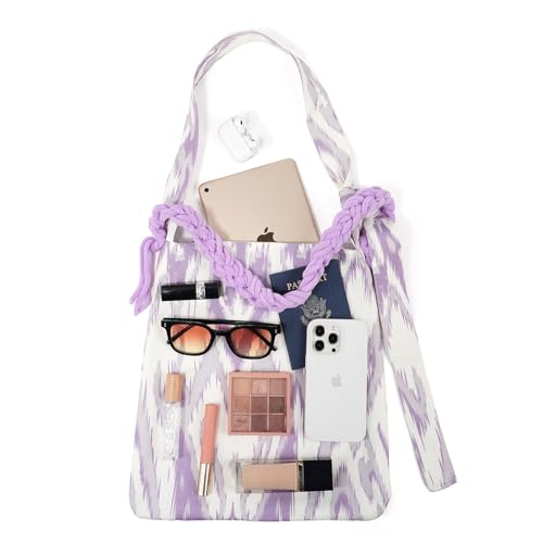 Image of Crossbody Bags for Women Canvas Beach Tote Bags for Travel Foldable Boho Ladies Handbags Cute Hobo Shoulder Purse