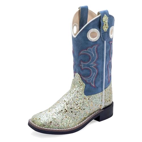 Old West Boots Unisex-Child All Over Leatherette Material Broad Square Toe Boots Western