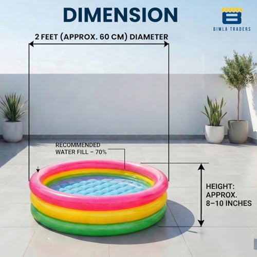 Image of Btag Premium Inflatable Family Swimming Pool for Kids & Adults | Extra-Large 24x6 inch 2 Feet 3-Layer Striped Bath Tub with Manual Air Pump for Home & Outdoor Use