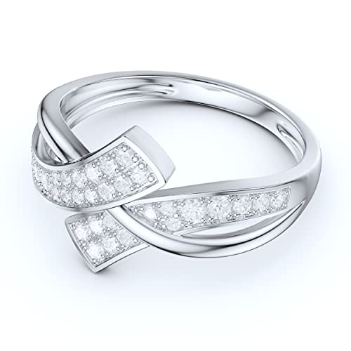 Solid 10K White Gold Romantic Criss-Cross Split Shank Simulated Diamond or Genuine Moissanite Promise Ring Wedding Band3