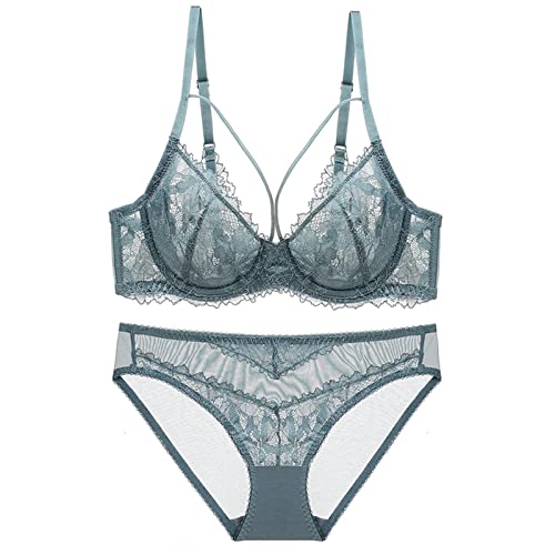 Ensemble lingerie dentelle fine avec soutien-gorge push-up et slip vert bonnet A à E