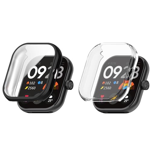 Kobmand 2pcs Funda Compatible con Xiaomi Redmi Watch 4 Funda Protectora, TPU Full Cover Película Protectora Funda Protectora para Xiaomi Redmi Watch 4 (Black+Clear)