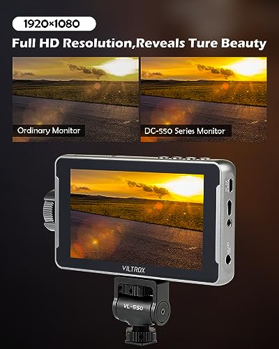 Image of VILTROX DC-550 PRO Touchscreen Camera Video Monitor, 5.5 Inch 1200nits 4K HDMI in /Out Video Field Monitor Kit with Battery - On-Camera Touchscreen Monitor, 3D LUT, 1920X1080