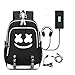 Lelestar Zaino luminoso Marshmello Cartella Grande volume 36L con porta di ricarica USB e linea audio Borsa unisex per libro scolastico Zaino con ciondolo portachiavi ricamato (marshmello)