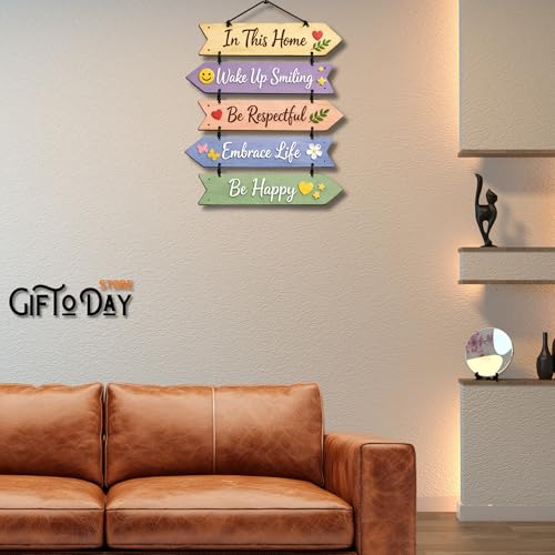 Image of Wooden Hanging Wall Decor Sign for Home | Motivational, Spiritual, Garden & Quote Wall Hanging Plaque for Living Room, Bedroom, Entryway & Office Decor (In This Home Positive Quotes) (Design 23)