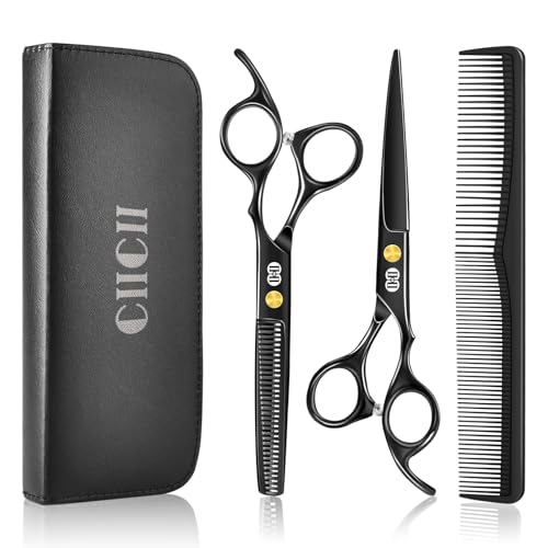 CIICII Kit Ciseaux Coiffure Professionnel, Ciseaux de Coiffure (6,7 Pouces Ciseau Cheveux & Ciseaux Desepaississant Cheveux) pour Hommes Femmes, Salon de Coiffure à...