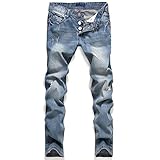 [Laquest] メンズ ダメージ ジーンズ ストレート スリム デニム パンツ ジーパン (31（ウエスト81cm）)