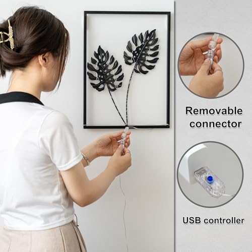 QXSXKJ Black Metal Wall Decor Framed, 3d Modern Metal Wall Art with Light, Minimalist Abstract Black Line Art DéCor, 4 Piece Home Art for Living Room Bedroom Bathroom - Image 6