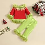 WERNZATT Toddler Kids Boy Girl Halloween Green Monster Costume Plush Cosplay Party Santa Claus Outfit Fuzzy Christmas Clothes (Green, 6-12 Months) - Image 3