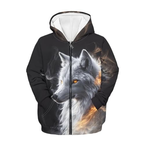 GLUDEAR Boys Girls Cool Wolf Hoodies Kids Graphic Printed Zipper Hooded Sweatshirt Tops Jacket
