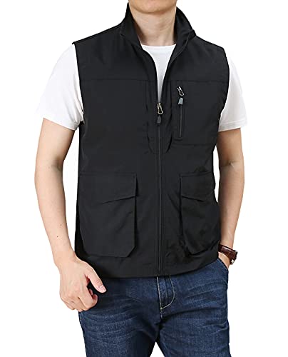 Image of Hixiaohe Men's Casual Lightweight Outdoor Vest Work Fish Photo Travel Golf Vest Zip up Sleeveless Jacket with Pockets