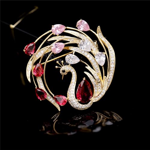 Image of Exquisite Rhinestone Peacock Brooch Pin for Women Girls Gold Plated Fashion Red Green Crystal Bird Animal Brooches Lapel Pins Elegant Dress Accessories Christmas Thanksgiving Birthday Jewelry Gift Souvenir