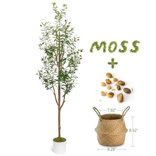 LuceAlberi 6FT Artificial Olive Tree - Indoor Tall Faux Olive Trees with Planter&Basket, Large Fake Olive Silk Tree Realistic Olive Plants with Branches and Fruits for Home Decor Office Living Room