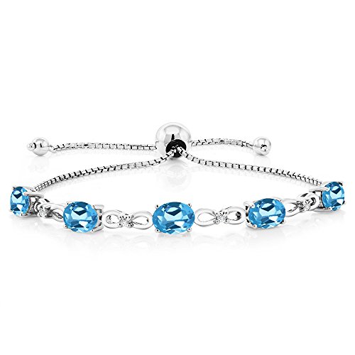 Gem Stone King 925 Sterling Silver Swiss Blue Topaz and Lab Grown Diamond Adjustable Tennis Bracelet 4.25 cttw Gemstone…